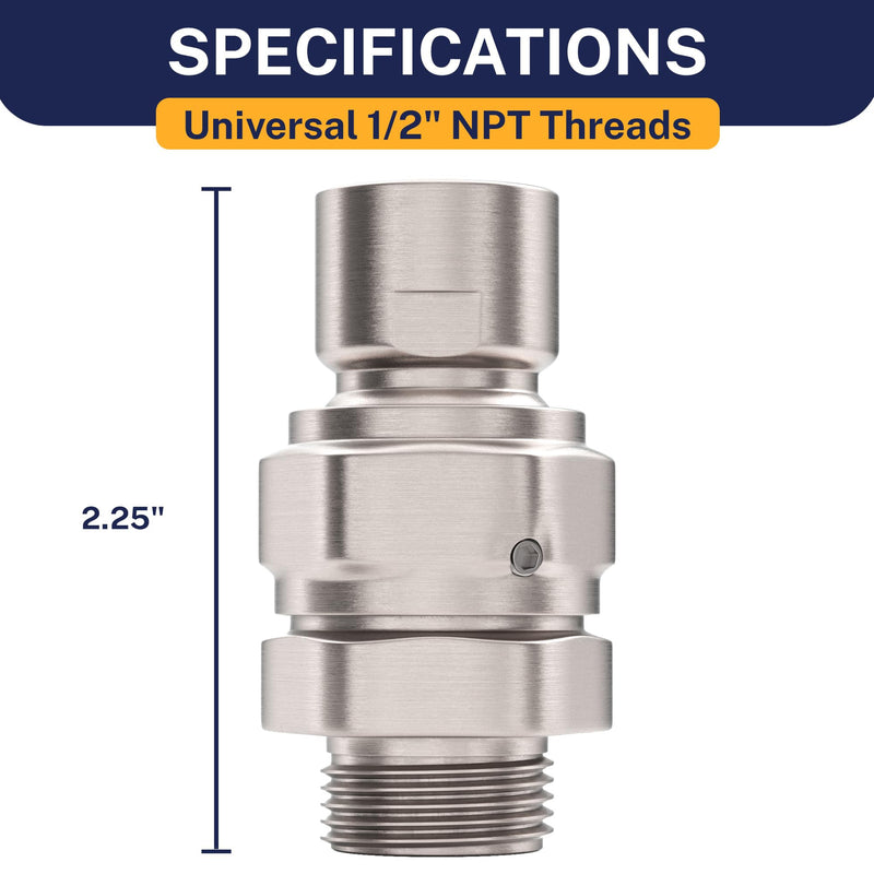 HammerHead Showers® Solid Metal Shower Head Swivel Ball Adapter, Brushed Nickel | Adjustable Pivot Ball To Adjust Showerhead Angle | Universal Connector Joint Fits Fixed, Hand Held & Rain Shower Heads