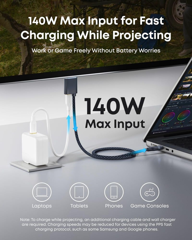 Anker Nano USB C to HDMI Cable Adapter with 140W PD Fast Charging Port, 4K@60Hz,Sustainable with Advanced Shielding, Thunderbolt 5/4/3 Compatible, for MacBook, iPhone, HD TV (6FT,Black) 6FT