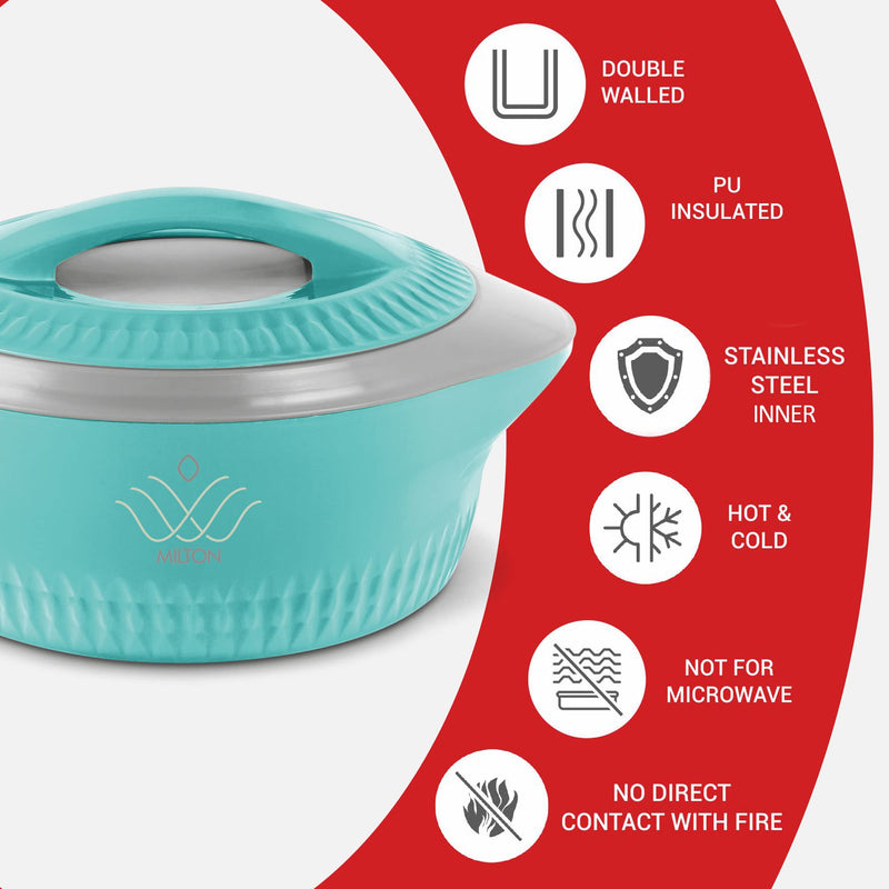 MILTON Royal 2500 Serving Casserole Double Walled Inner Stainless Steel, PU Insulated Kitchen Hot Pot, Keeps Food hot & Fresh for Roti, Biryani, 2050 ml Blue