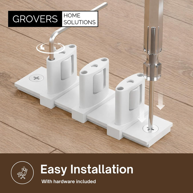 3-Pack Sliding Closet Door Floor Roller Guide - Adjustable Width 3-Roller Design - Easy Install! (White) | Grovers Home Solutions White