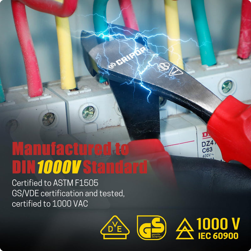 8 Inches Insulated Diagonal Cutters with Tool Storage Box, 1000V Insulated High Leverage Electrician Diagonal Cutting Pliers for Cutting Wires