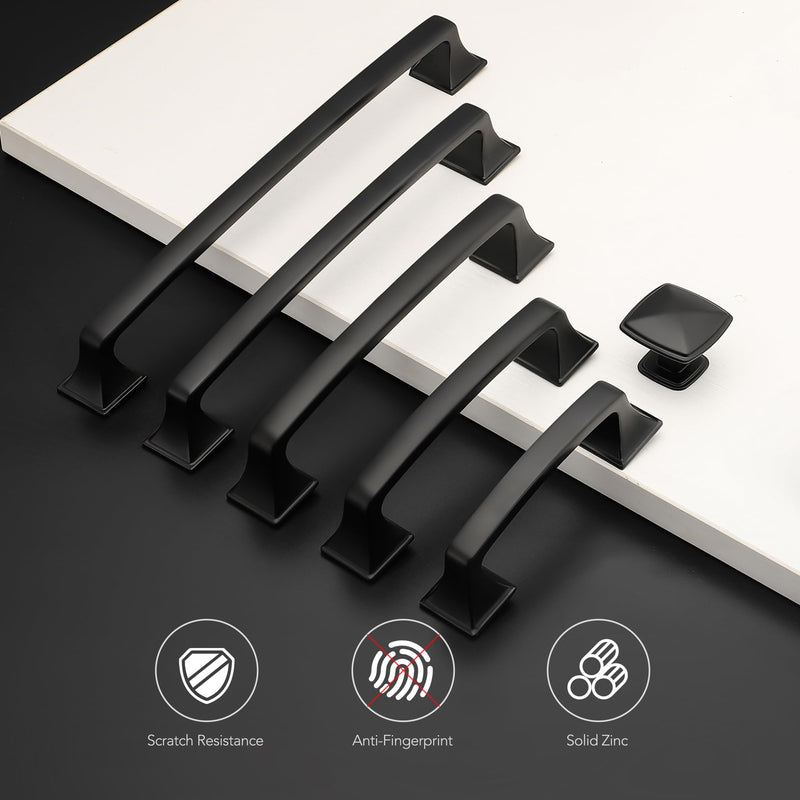 Ravinte Hardware 10 Pack Kitchen Cabinet Handles 7-1/2 Inch Hole Center Black Cabinet Pulls Solid Suqare Foot Drawer Pulls for Dresser and Drawers 7-1/2 Inch Hole Centers Matte Black