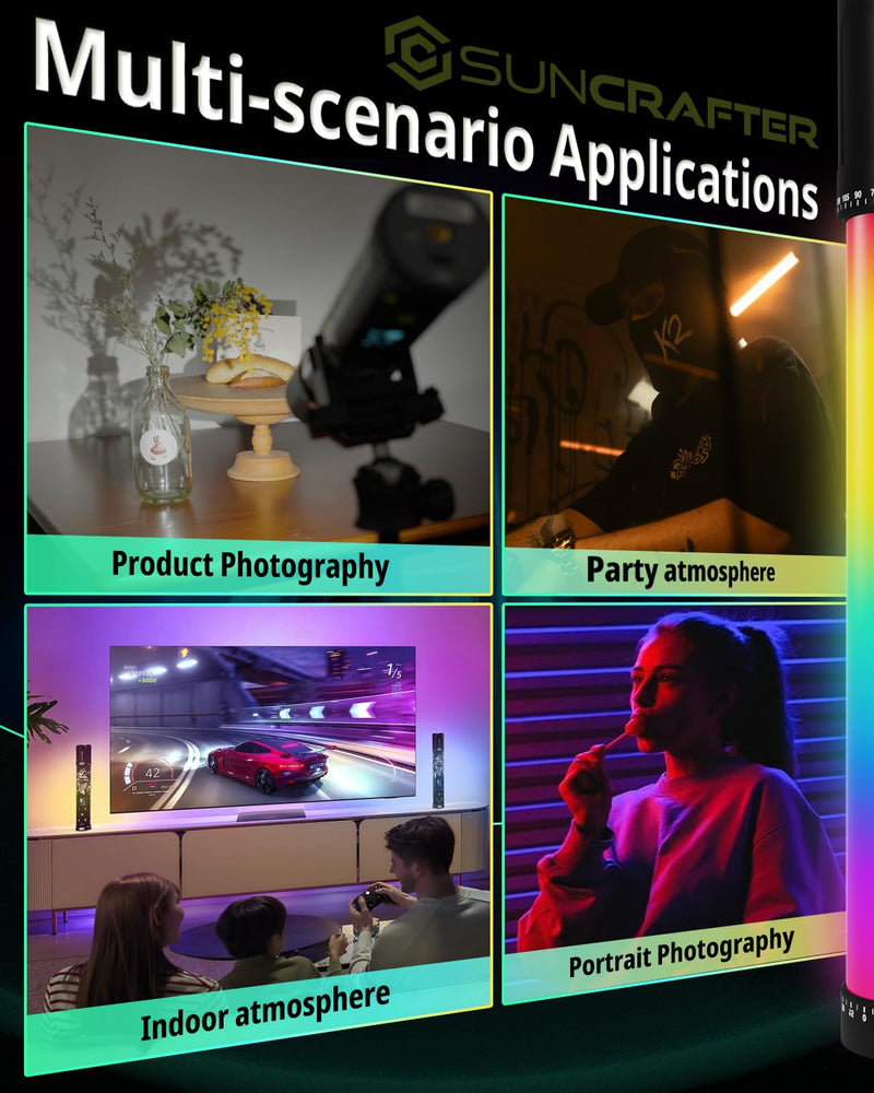 TL30 RGB Light Tube, RGBWW 360° Adjustable Magnetic Video Lighting Wand Stick with Smart APP Control, 2700K-10000K CRI96+ TLCI99+, 21 Scenes, Focus-Adjustable Spotlight, 5000mAh Battery