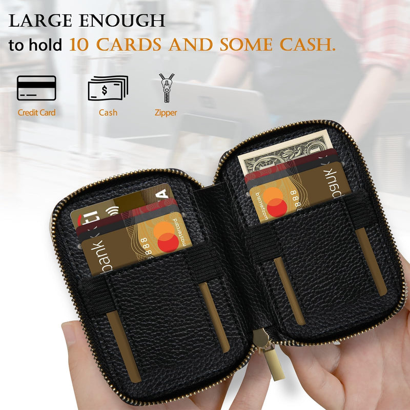 LOHASIC Magnetic Wallet, Compatible with MagSafe, Safe RFID Blocking, Stretchy Holder up to 10 Cards, Lychee Grain PU Leather Zipper Pocket, Mag Stick on Phone, for iPhone 15/14/13/12 Series - Black Black-Lychee Grain