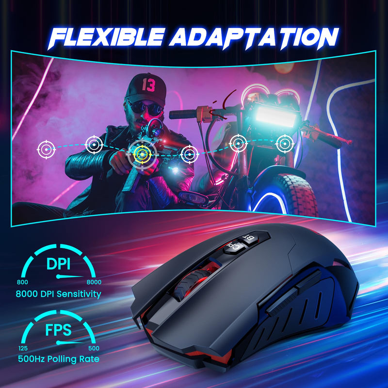 RisoPhy Gaming Mouse, Wireless Mouse Gaming with 8000 DPI, PC Gaming Mice with RGB LED Backlit Programmable Ergonomic Mouse Gamer