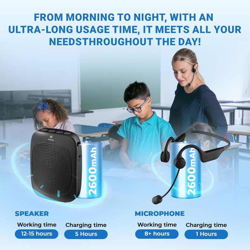 Bluetooth Voice Amplifier with Wireless Earhook Microphone,Wireless Microphone with Speaker Combo,Mini Megaphone with Wireless Amplifier Headset,Portable PA System,Classroom Microphone for Teachers