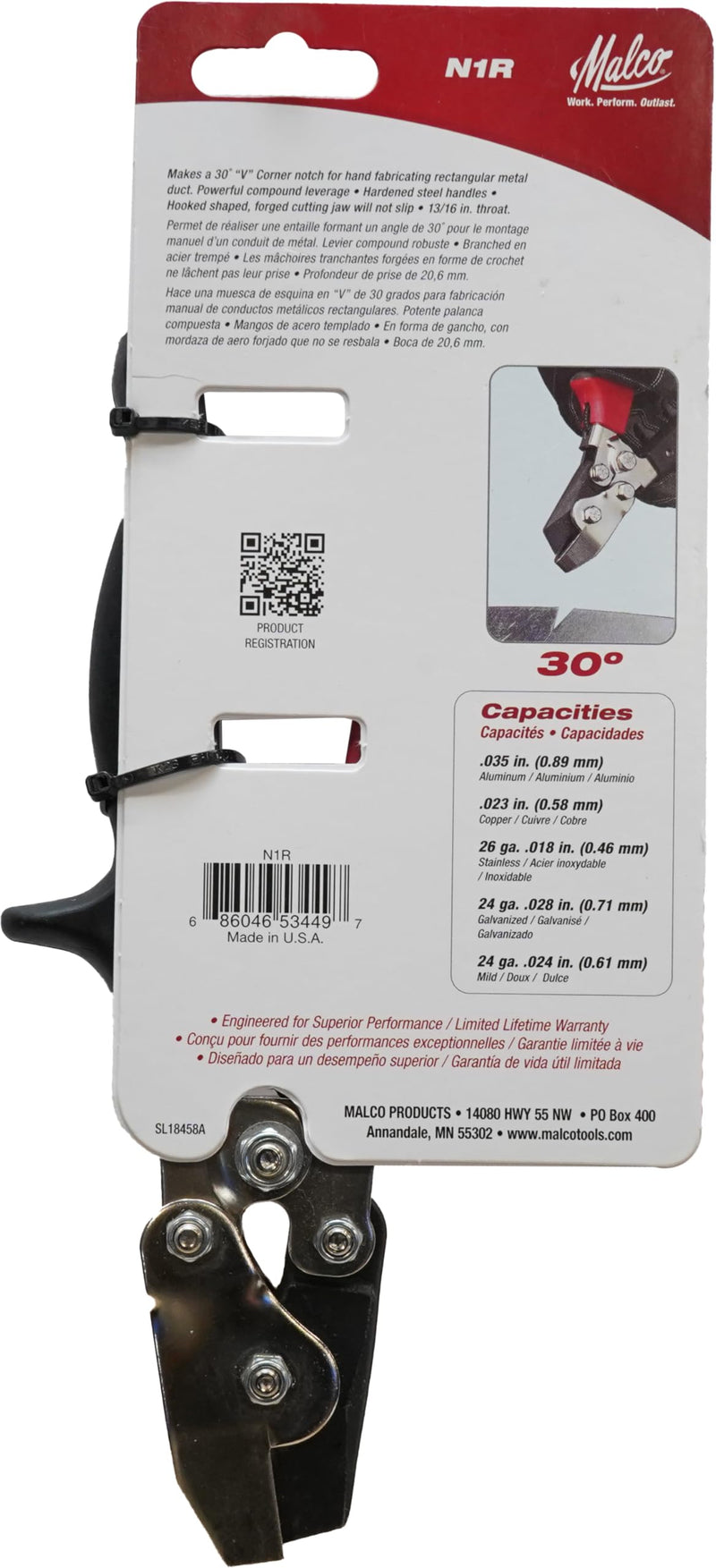 Malco Hand Notcher, 30 Degrees V-Notch, 8 in, Steel N1R - 1 Each