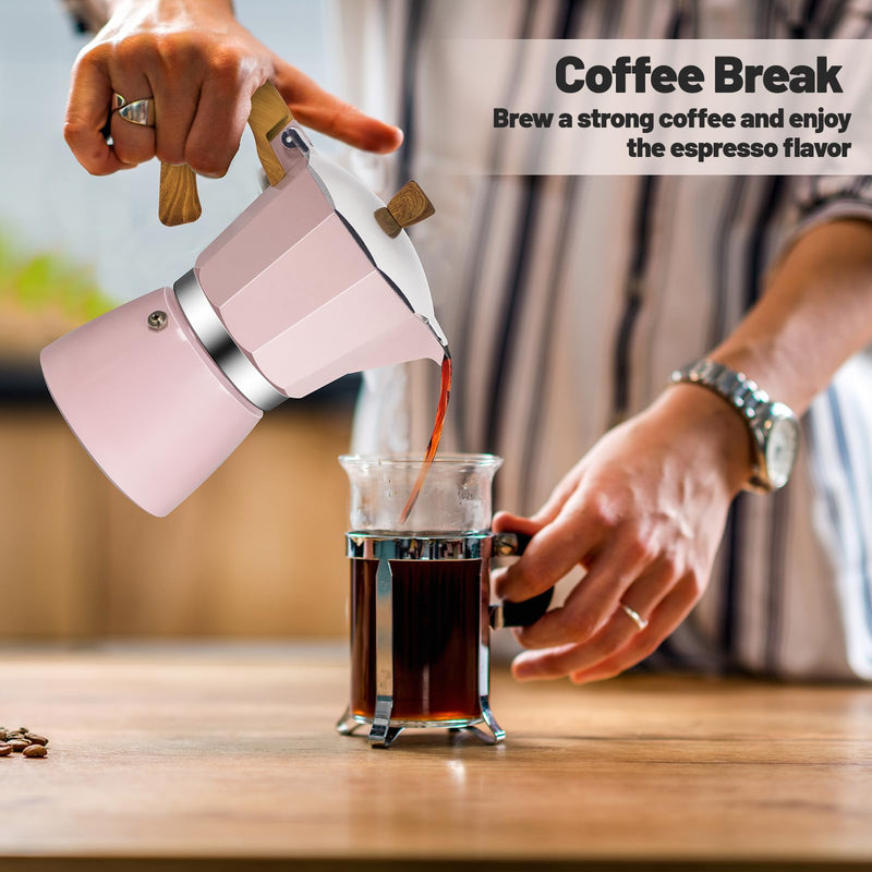 6 Cup Aluminum Moka Pot Classic Stovetop Espresso Coffee Maker 300ml 10oz Coffeemaker Percolator Mocha Pot Greca Coffee Maker Cafe Makers for Italian and Cuban Café Brewing Pink 6 Cup