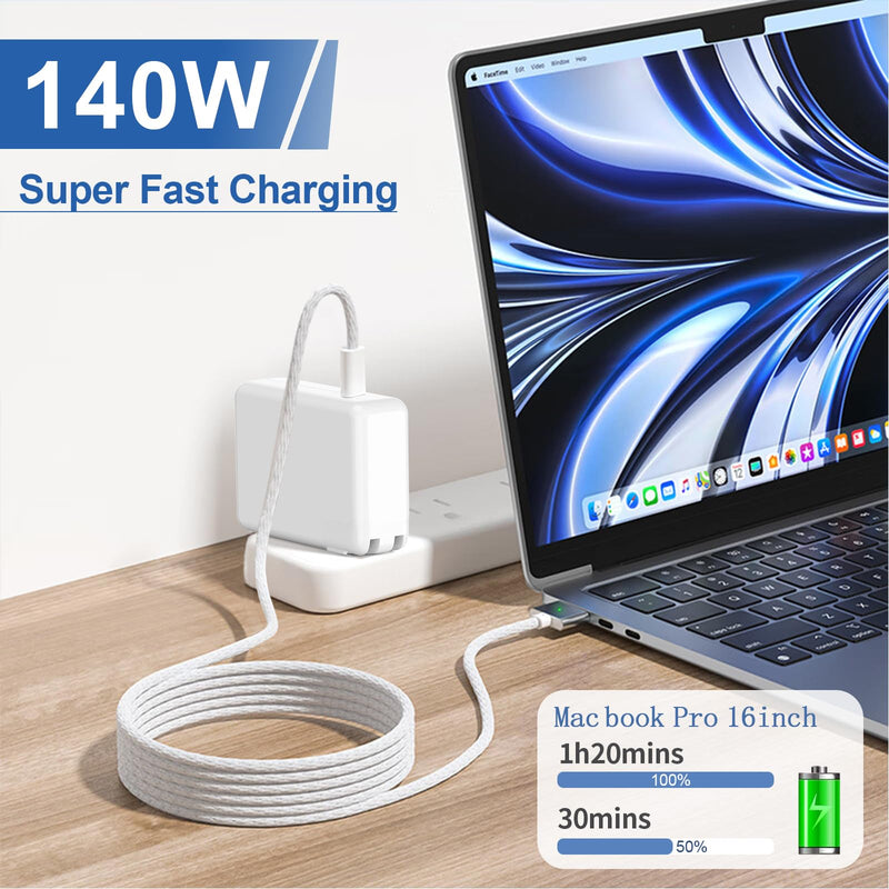 140W USB-c Power Adapter Mac Book Charger for Mac Book Pro 14 16 inch 2021 2023 M1 M2, Mac Book Air 13 15 inch M2 M3 2022 2023 2024, 6.6 FT Braided Magnetic USB-c to Mag 3 Cable LED Indicator 140W-2