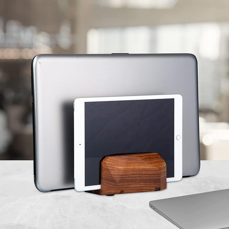 Premium Vertical Laptop Stand – Wooden Dock for MacBook & Laptops | Dual Dock Slot | Ergonomic Desktop Holder & Space-Saving Office Desk Accessory (Indian Rosewood)