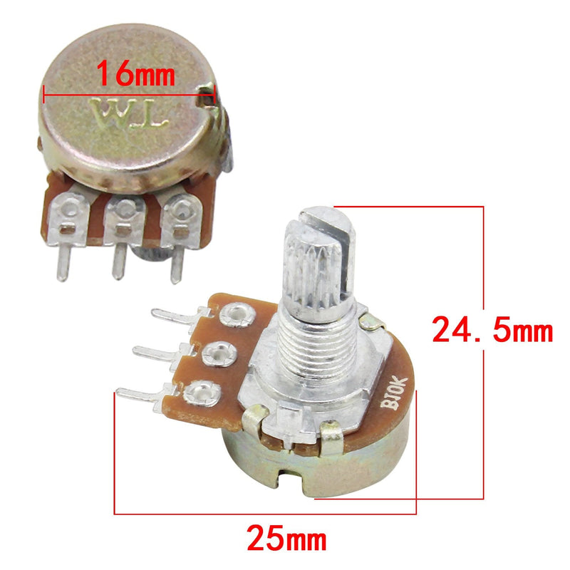Aussel 10K OHM B10K Linear Thermometer 3 Terminal Rotary Potentiometer with Cap Nuts and Washers 5pcs (B10K-5PCS) B10K-5PCS