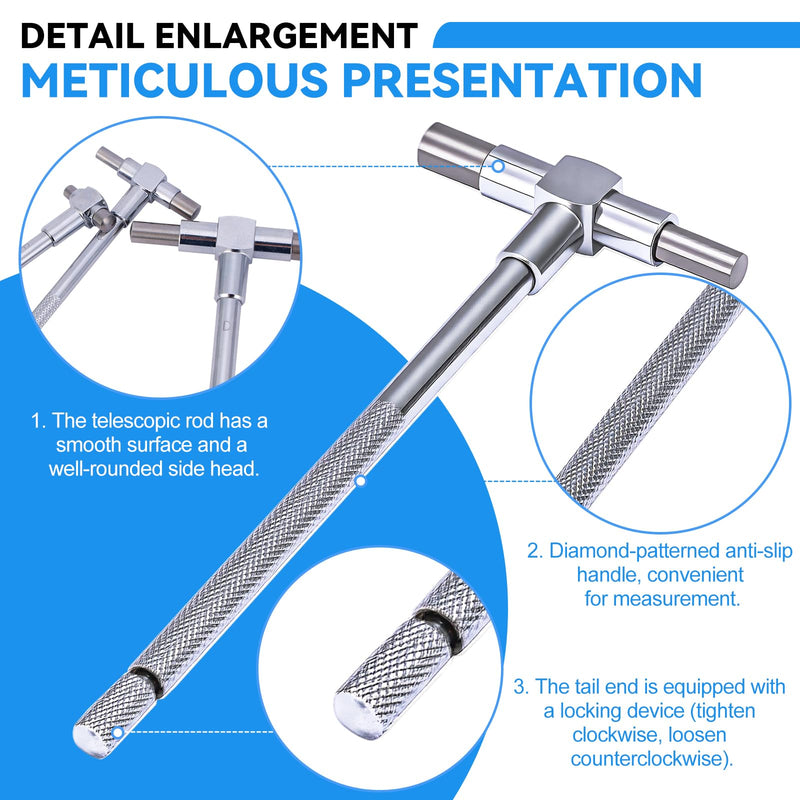 6Pcs T Bore Hole Gauges Set Bulk, 5/16" - 6" Range - Smooth Action Telescoping Gauge with Lock, High Precision Telescopic Bore Gauge T-Gage Set, Complete Measurement Kit Includes Pouch