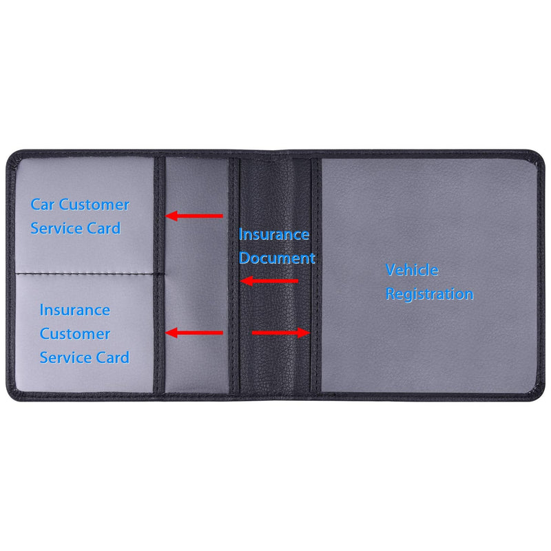 Wisdompro Small Car Registration and Insurance Documents Holder - Premium PU Leather Vehicle Glove Box Paperwork Wallet Case Organizer for ID, Driver's License, Key Contact Information Cards Black