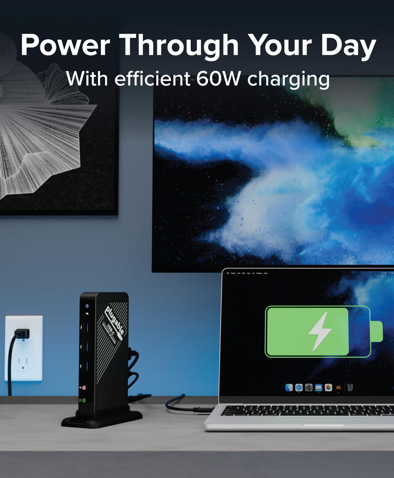 Plugable USB-C Dock – 4K HDMI, 60W Charging, Ethernet, USB 3.0/2.0 Ports – USB-C Docking Station with Power for Windows and Chromebook