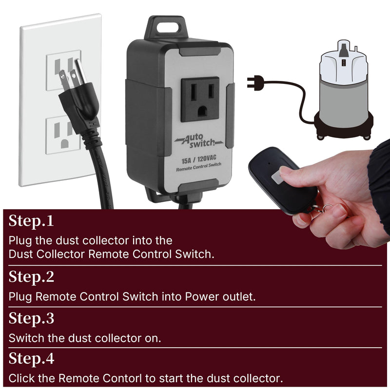 O'SKOOL 120V Wireless Remote Control Dust Collector Starter Outlet Switch (Battery Included), PTA09 One Channel