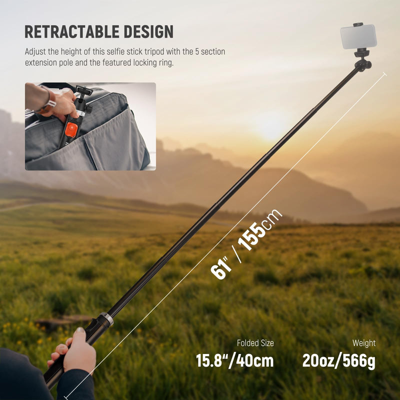 NEEWER Phone Tripod for Cell Phone & Camera with Remote, 62.9" All Metal Selfie Stick Travel Vlog Tripod Stand for iPhone with Phone Holder, Portable Camera Tripod for Canon Sony DLSR GoPro, TS05