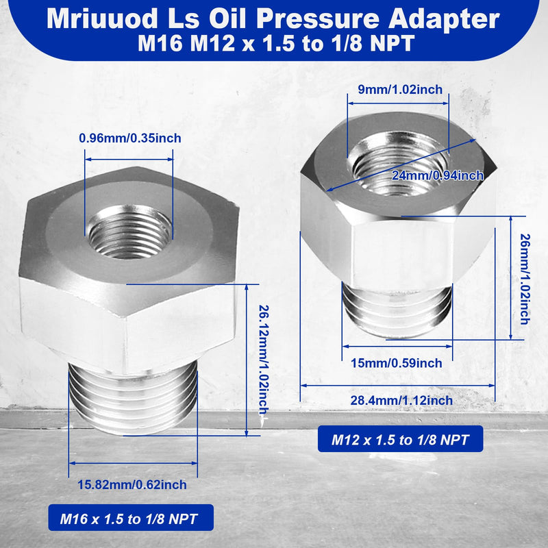 LS Oil Pressure Sensor Adapter, 2 PCS Ls Coolant Temp Sensor Adapter for All GM LS Series Engines LS1 LSX LS3 5.3L 6.0L 6.2L, M16 M12 x 1.5 to 1/8 NPT