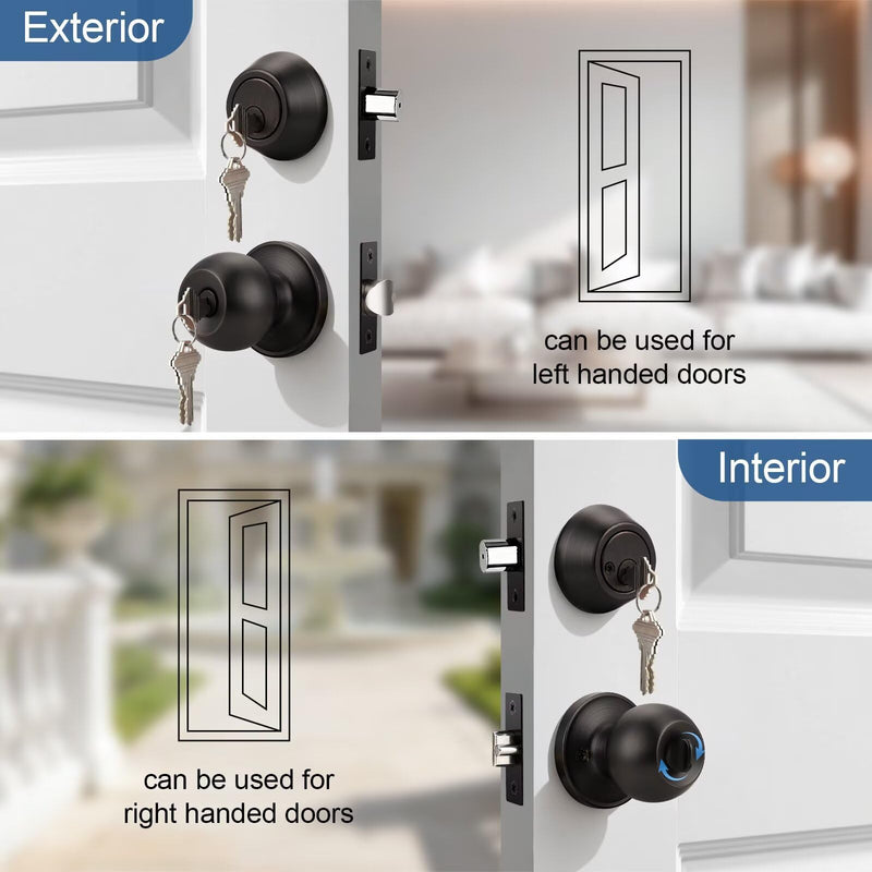 Knobonly Entry Door Knobs and Double Cylinder Deadbolt, Keyed Alike Door Handle Set with Same Keys, Combo Pack for Front Doors-Keyed on Both Side, Oil Rubbed Bronze Finish, Contractor Pack of 3 Set