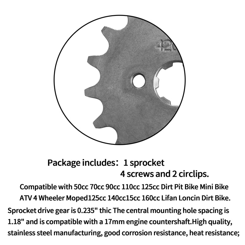 420 17T 17mm Motorcycle Front Engine Sprocket with Retainer Plate Sets Compatible with 50cc 70cc 90cc 110cc 125cc 140cc 160cc Dirt Pit & Mini Bikes, ATVs, Go Kart 420 17t 17mm 1