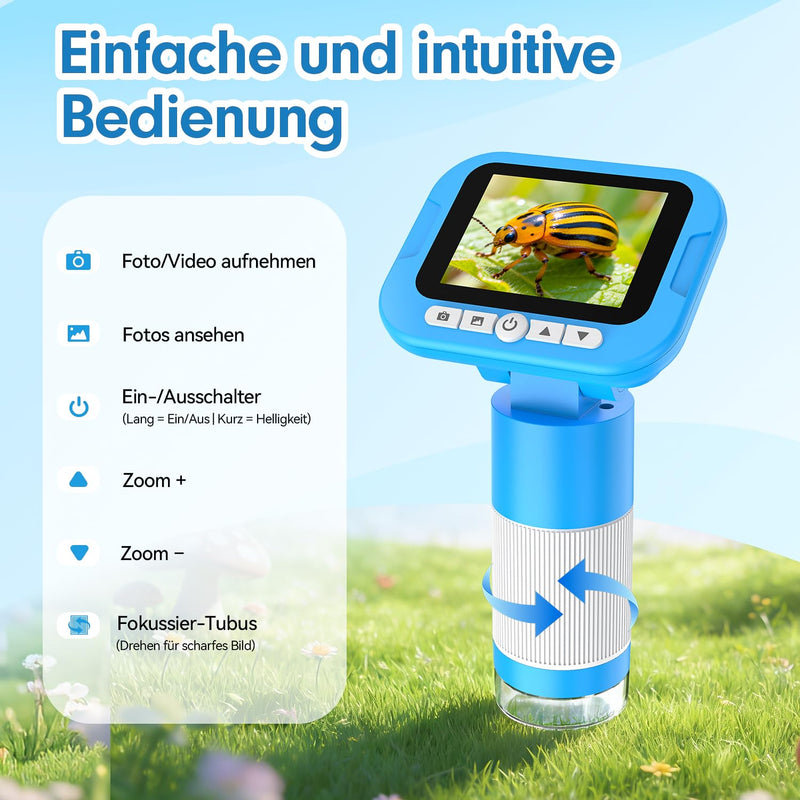 FINIBO Digital Microscope for Children, 1000X, 2.4 Inch Screen, Children's Microscope for Learning & Discovery, with USB Photo & Video Recording, Toy from 6 Years, Boys & Girls | Children's microscope for learning and discovering, with USB photo and vi...
