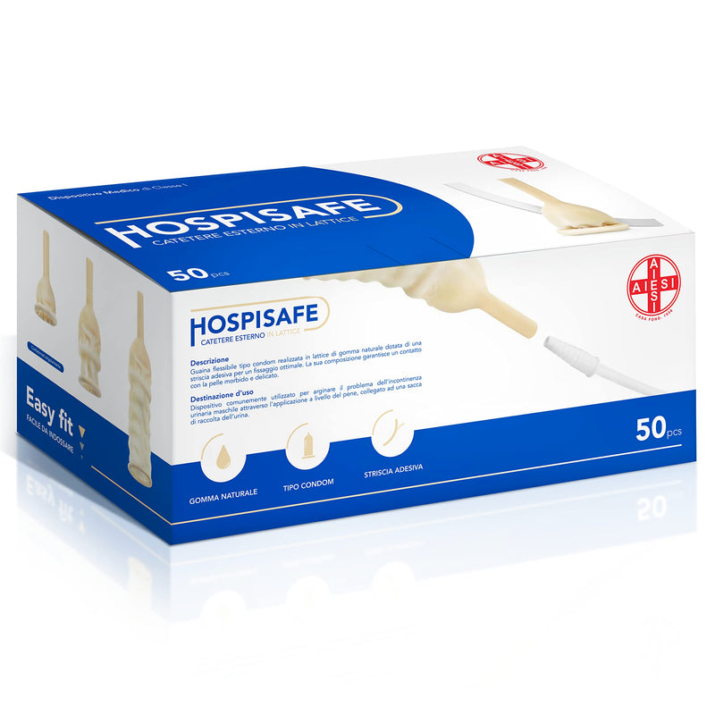 AIESI HOSPISAFE External Latex Catheter for Men with Adhesive Strips Diameter 35 mm Individually Packed (Pack of 50) durchmesser 35 mm
