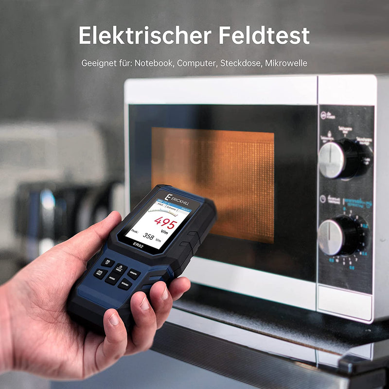 ERICKHILL EMF Meter ER-02, EF/MF/RF Test, Rechargeable Magnetic Field Meter, Digital/Graphics Dual Interface Radiation Detector, Digital LCD Screen, for Home, Office, Outdoor RF/MF/EF Meter Extended Version