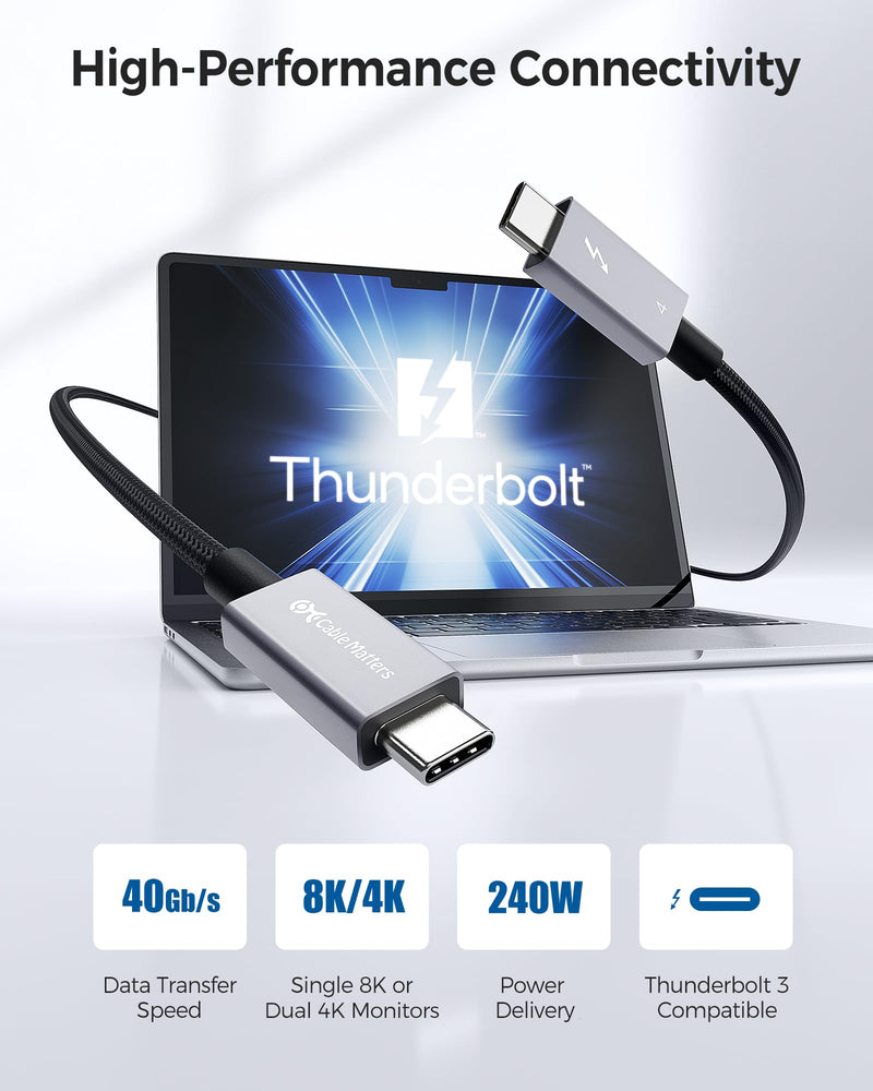 Cable Matters [Intel Certified] Braided 40Gbps Thunderbolt 4 Cable 3.3ft Black, with 240W Charging Power Delivery and 8K Video - Fully Compatible with Thunderbolt 3, USB 4 for Apple MacBook Pro, iMac 3.3 ft