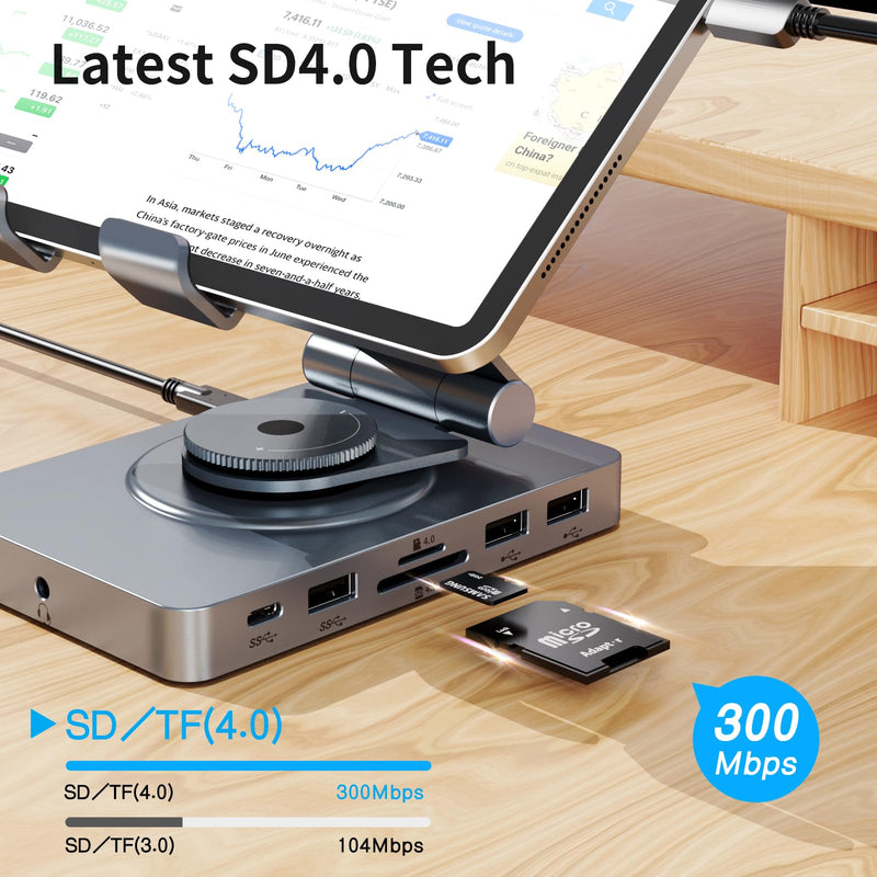 Versatile USB C Docking Station for iPad (USB-C), 11-in-1 with SD TF 4.0 Reader, 4K@60Hz HDMI, RJ45, Audio, USB A, USB c, Rotatable, Also for Tablet, Steam Deck, ROG Ally, Legion Go, with 65W Adapter With 65W Charger