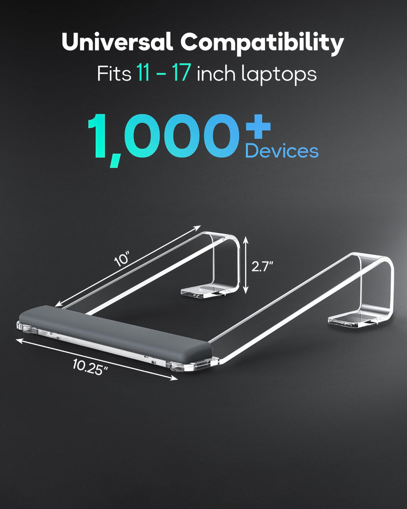 Clear Acrylic Laptop Stand for Desk, with Wrist Rest, Ergonomic Detachable Mount Compatible with 10-17'' All Laptops Such as MacBook Air Pro/HP/Dell/Lenovo Acrylic Clear