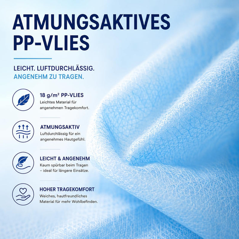 10 x Disposable Protective Gown Blue - Visitor Gowns Made of PP Fleece 18 g/m² - Non-Sterile Disposable Gown with Ties & Elastic Cuffs - Medical Device Class 1 for Care, Laboratory & Hospital