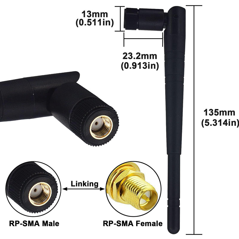BOOBRIE 2-Pack Dual Band WiFi Antenna 2.4GHz 5GHz 5.8GHz 8dBi RP-SMA Male Connector Omni Directional WiFi Bluetooth Antenna for WiFi Router Network Devices Security IP Camera