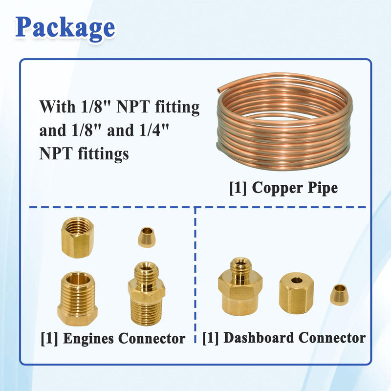 72'' Oil Pressure Gauge Tubing Kit, Set of Copper Tube and Threaded Parts, Universal Fit