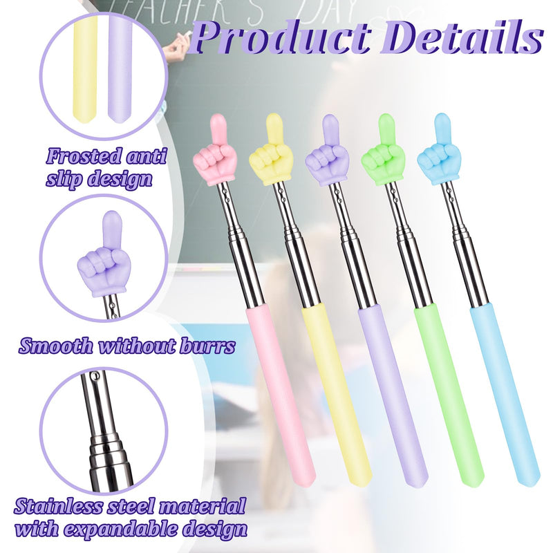 5 Pcs Pointer Stick for Classroom, Retractable Teachers Pointer for Classroom Kids Reading, Finger Pointer Stick Elementary School Kindergarten Teacher Classroom Supplies(Color A)