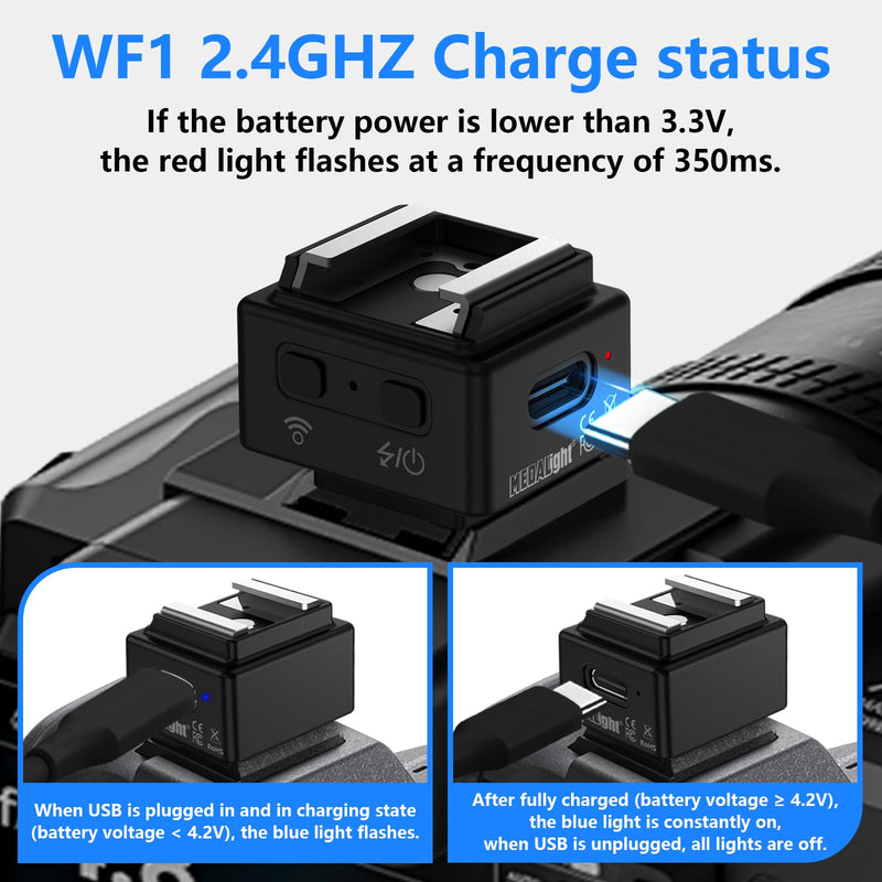 WF1 2.4G Wireless Flash Trigger for Canon Nikon Sony Pentax DSLR Cameras Wireless Flash Trigger Transmitter and Receiver for Camera Flashes with Hot Shoe Mount(Black).