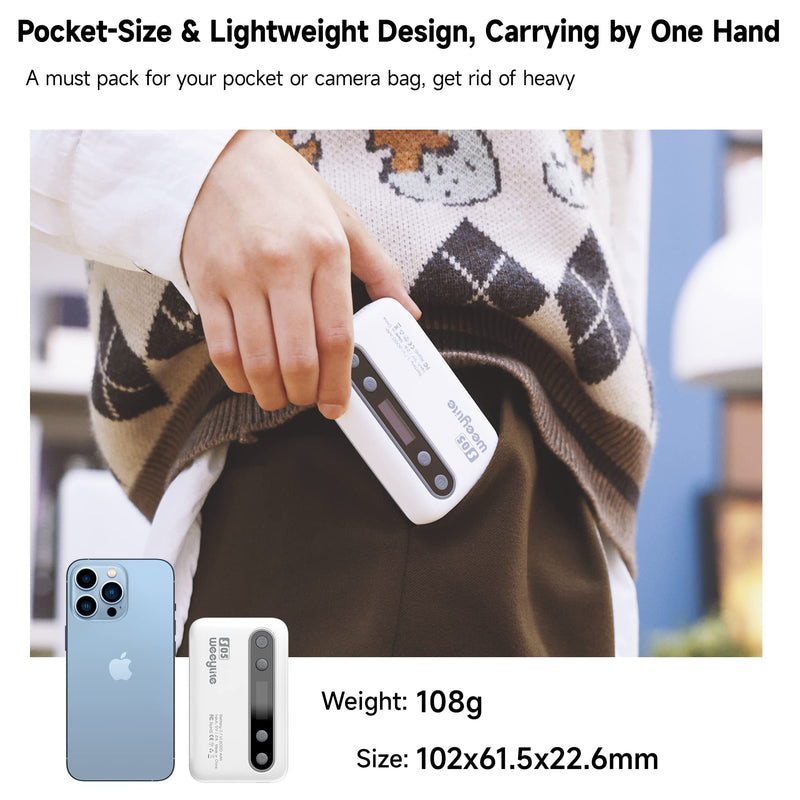 Weeylite CRI 95+ RGB Video Light, App Control LED On Camera Light 360° Full Color Portable Photography Lighting with 26 Scene Modes/2800K-6800K/2000mAh Rechargeable Mini LED Selfie Photo Light S05-Grey