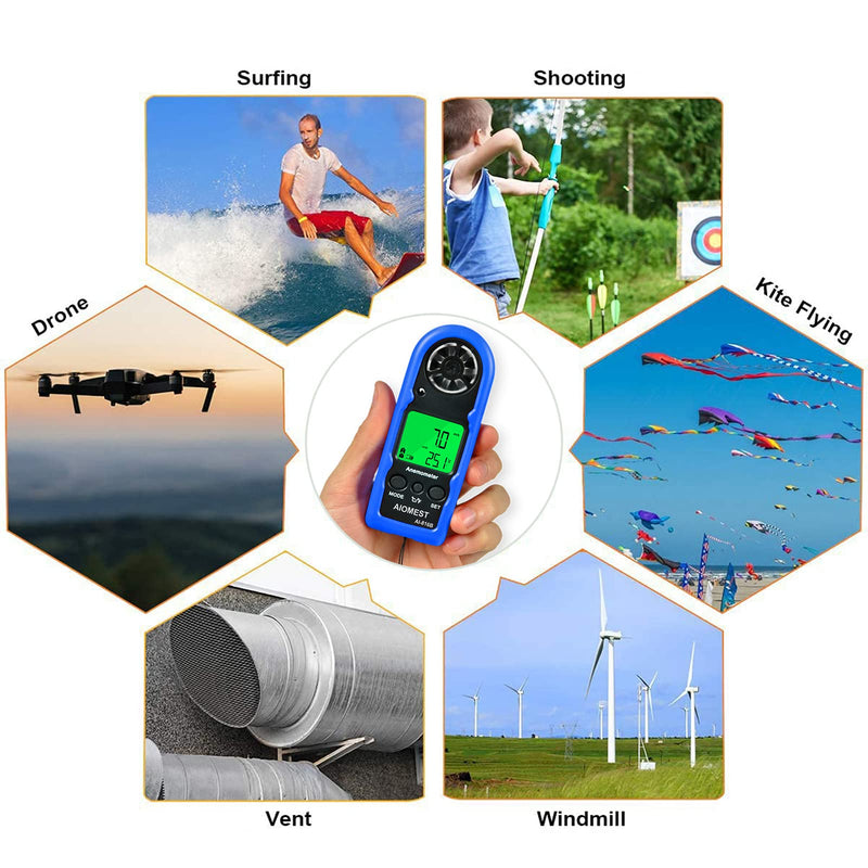 AIOMEST Wind Meter, 816B Digital Anemometer Handheld Wind Meter with Backlight, Wind Chill, MAX/AVG for Measuring Wind Speed and Air Temperature. 1PCS