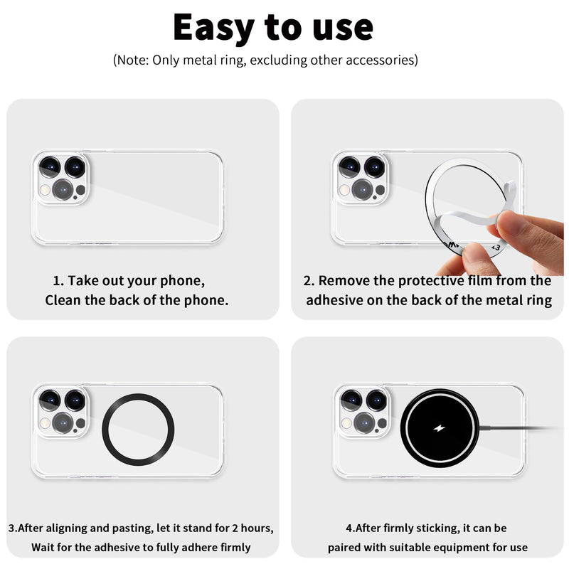 2Pcs Metal Ring Sticker for Pop socket Magnetic Grip, Magnetic Adapter adhesive for iPhone, Magsafe Wireless Charger (Black) Black