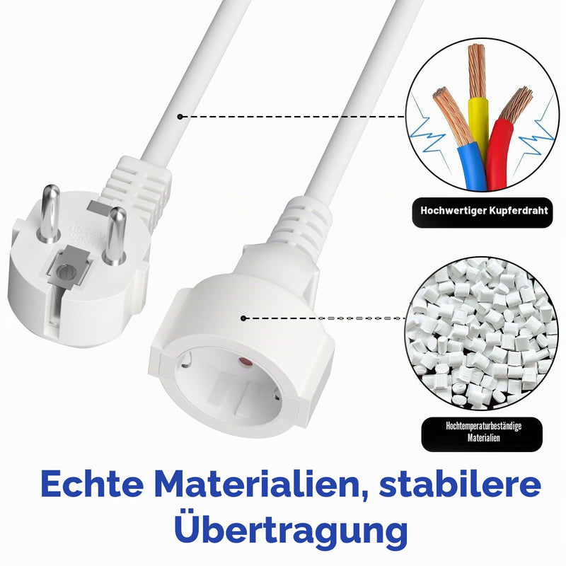 Extension Cable 0.5 m with Protective Contact Plug Schuko, IP20 Cable Extensions - 250 V, 16 A, 3680 W - Protective Contact 90° Angle Plug H05VV-F 3G1.5 mm², Increased Touch Protection - White
