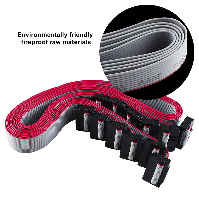 6 PCS 16 Pin Ribbon Cable 2.54 mm Pitch F/F IDC Connector Flat Ribbon Cable, F/F IDC Flat Ribbon Cable Connector Dual Row Data Cable (16 Pin, 30cm Length) 16P - 30cm
