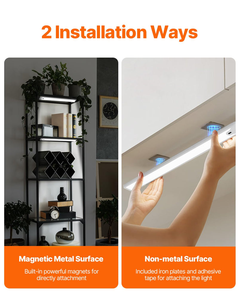 16 Inch Under Cabinet Light, Hand Wave Sensor 83 LED Indoor Cabinet Lighting, USB Rechargeable Cordless Closet Light, Stepless Dimming Under Counter Light for Kitchen, Shelves, Bedroom, 2 Pack 16 inch White Light-Hand Wave