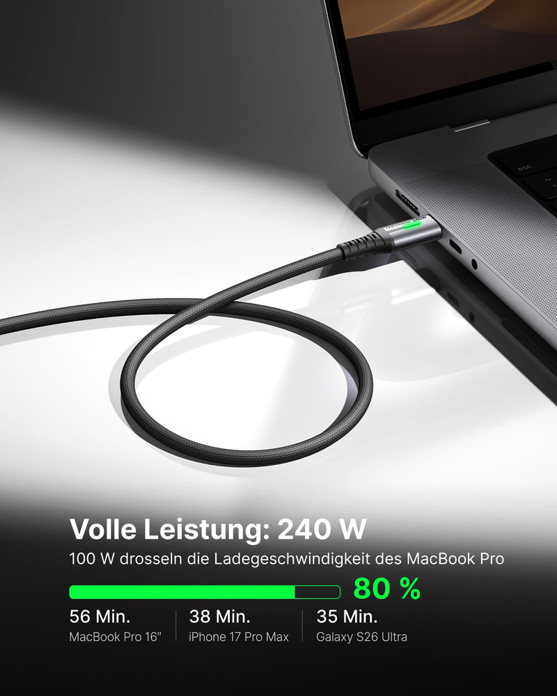 INIU 240 W USB C Cable, [2 Pieces 2 m] PD Fast Charging Cable USB C to USBC Cable | Nylon Geflochten, PD Ladekabel USBC für iPhone 17 16 15 Pro Max Samsung Galaxy S25 S24 Ultra Pixel 10 9a iPad Pro MacBook Air black 2 m + 2 m