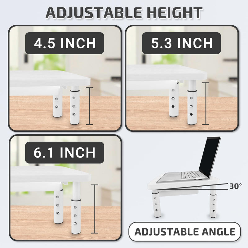 Monitor Riser, White Monitor Stand, Block to Raise TV Height, Solid Wood & Metal Computer Stand, Ergonomic TV Riser Block, 1 Pack, White, 14.5 Inch 1PCS White