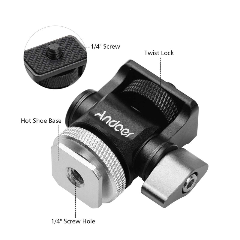 Andoer Mini Monitor Mount Tripod Head Cold Shoe Adapter Aluminum Alloy 1/4 Inch Screw for Mounting Camera Monitor Flash Microphone LED Fill Light