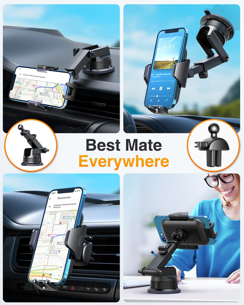 [Pro Version] VANMASS Universal Car Phone Mount [Super Suction Cup] Dashboard Phone Holder Stand, Handsfree Windshield Dash Vent Phone Holder Car, Compatible for iPhone 15 14 13 12 Samsung LG & Truck Black