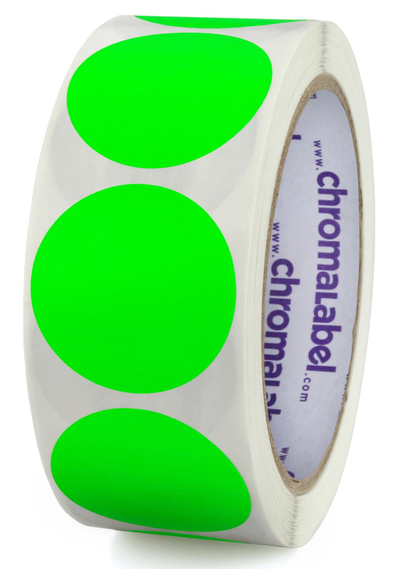 ChromaLabel 1.50 Inch Round Label Removable Color Code Dot Stickers, Inventory Label, 500 Labels per Roll, Fluorescent Green