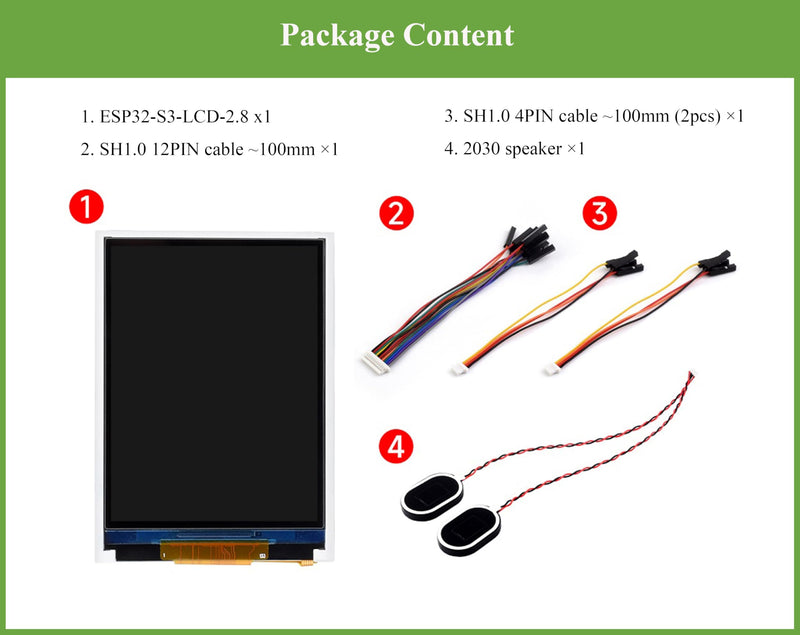 ESP32-S3 2.8inch Display Development Board, Onboard 2.8inch IPS LCD240×320 Resolution, 32-bit LX7 Dual-Core Processor, Up to 240MHz Frequency, Supports WiFi & Bluetooth, with Onboard Antenna