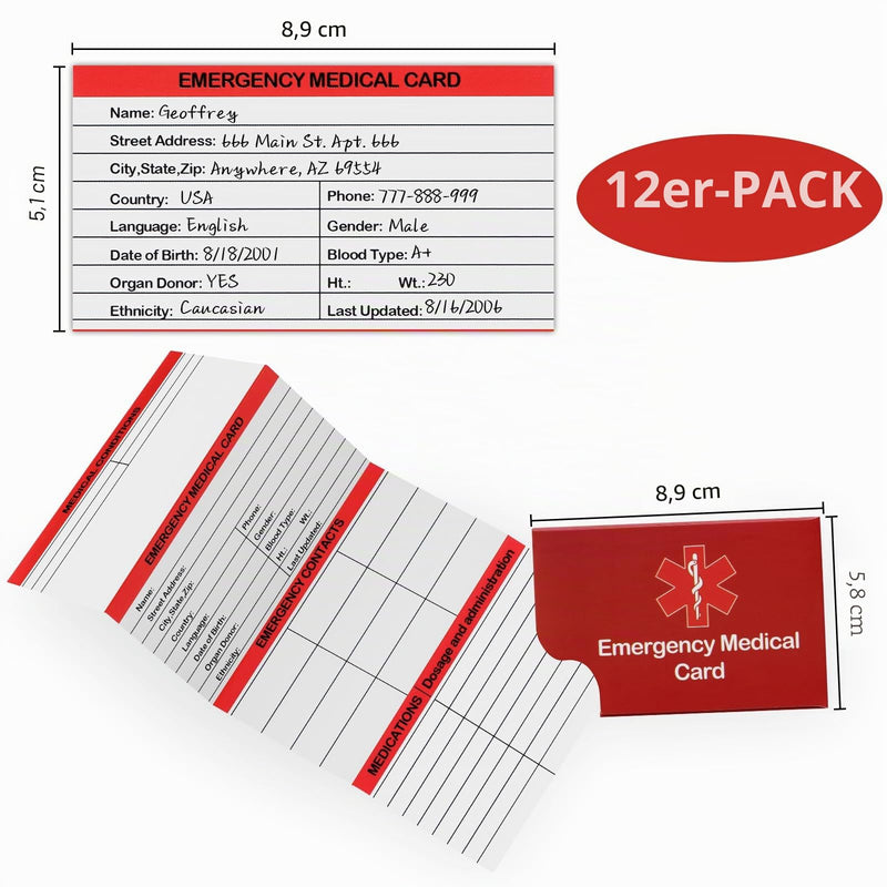 DLUGOPIS Pack of 12 Red Medical Emergency Card - Medication List & Medical Alert Wallet Card