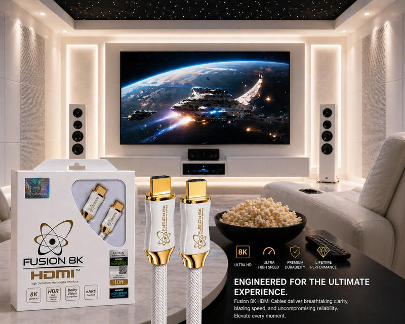 Fusion8K White HDMI 2.1 Cable 3ft - Certified 48Gbps 8K@60Hz 4K@120Hz 10K | HDR Dolby Vision eARC | Braided Cord for PS5 Xbox Series X Apple TV 4K 3 Feet
