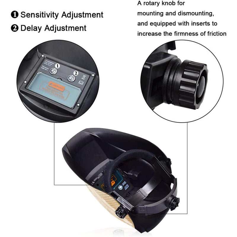 TEKWARE Welding Helmet Solar Power Auto Darkening Hood Welder Mask Breathable Grinding Helmets with Adjustable Shade Range Gz-107