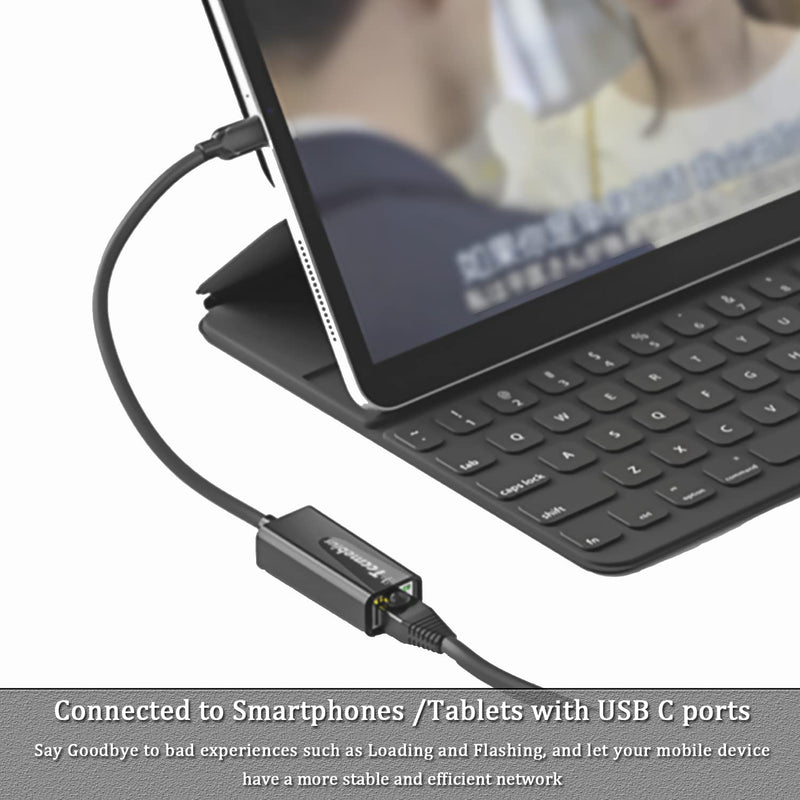 USB C Ethernet Adapter, USB C to 10 100 RJ45 Network LAN Wired Adapter, for MacBook Pro/Air, iPad Pro, Dell XPS, MateBook, Smartphone, Compatible Windows 7/8/10, Mac OS (TCC-S20C)